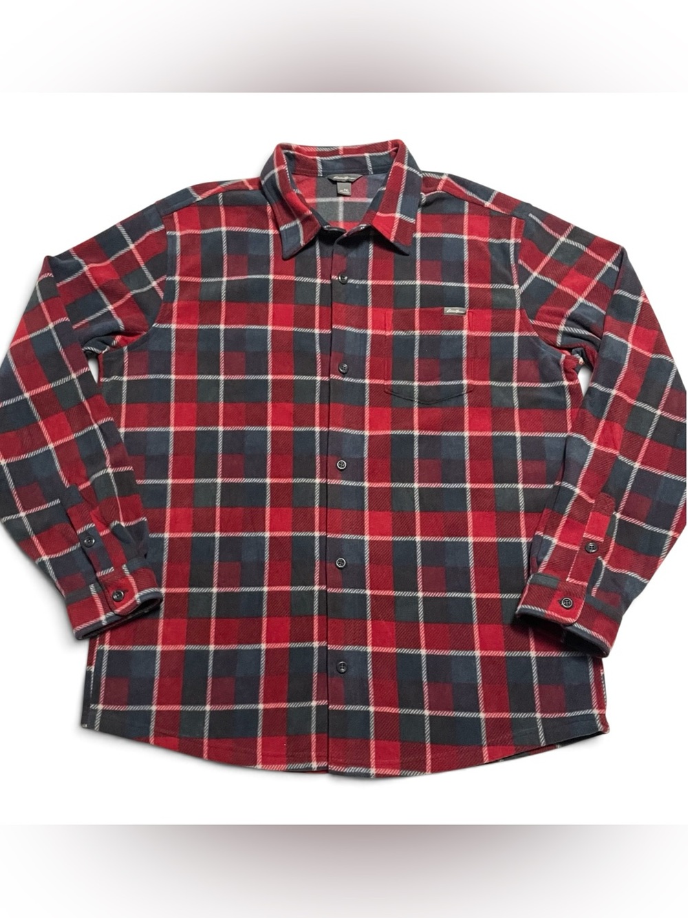 Eddie Bauer Men's Red and Black Plaid Button-Up Shirt TXL